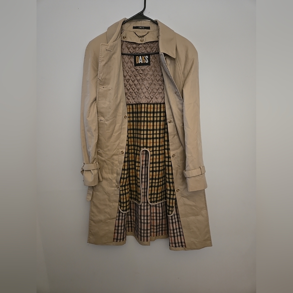 DAKS OF LONDON TRENCH COAT Jacket Women Large Tan/Khaki Removable Inside Vest